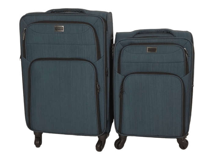 SMTE-Trolley 2 Piece Travel Luggage Spinner -Fabric - Blue with keychain