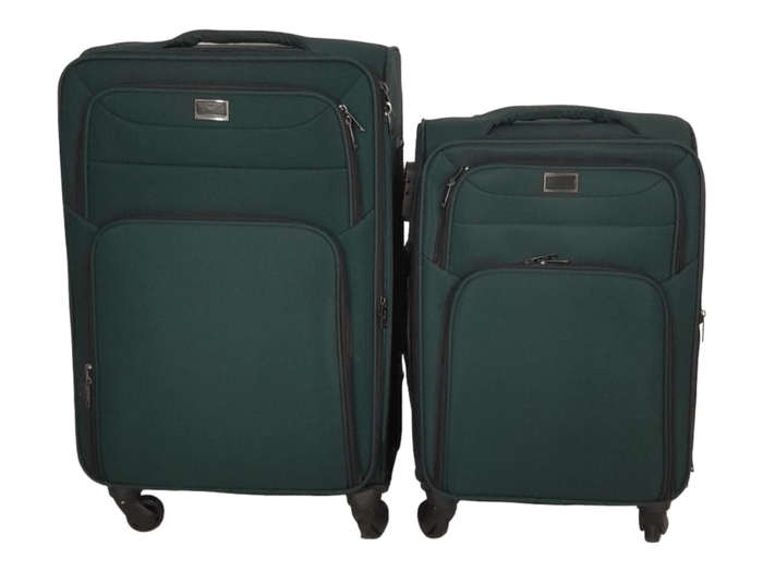 SMTE-Trolley 2 Piece Travel Luggage Spinner -Fabric - Green with keychain