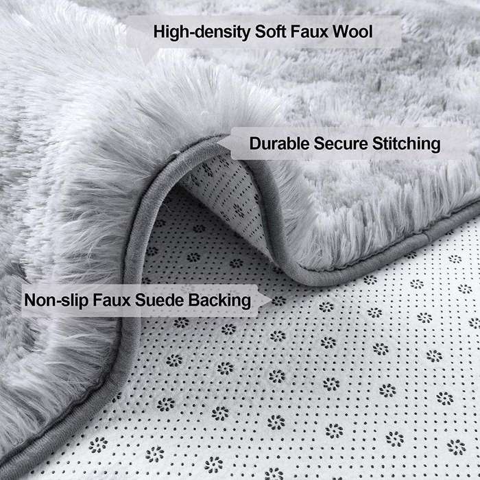 SMTE Light fluffy shaggy Rug/Carpet 150X200CM - GREY RAINBOW with keychain