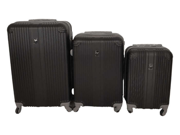 SMTE- Quad Wheel Quality Travel Ware - 3 Piece Luggage Set-ALIN - Black with keychain