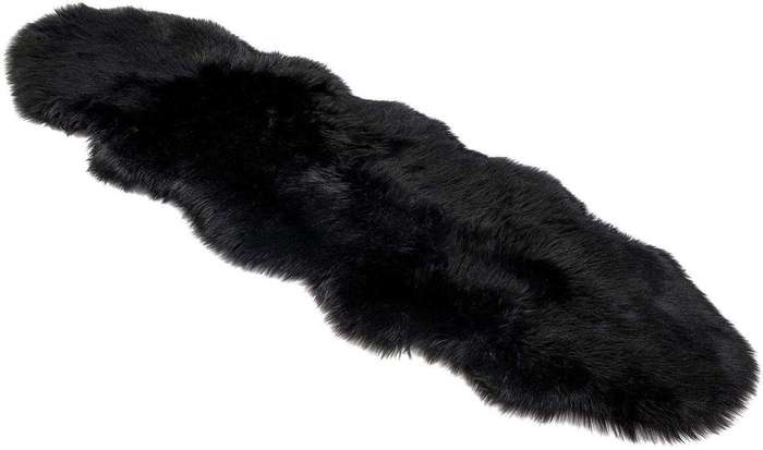 SMTE Soft Faux Fur Rug Runner - Black with keychain