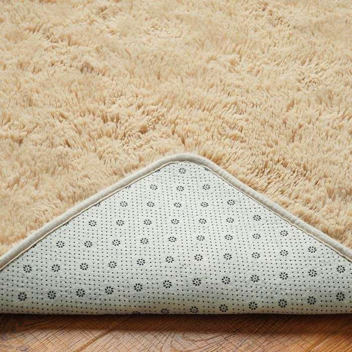 SMTE Light fluffy shaggy rug/carpet - Beige with keychain
