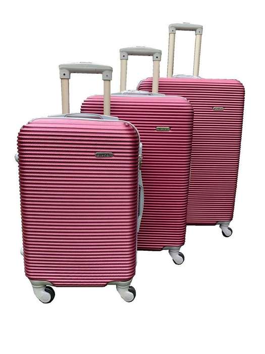 SMTE 3 Piece Hard Outer Shell Protected Lightweight Luggage Bag Set - Plum with keychain