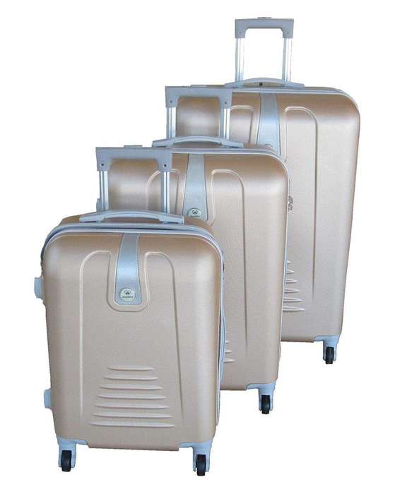 SMTE 3 Piece Hard Outer Shell Protected Lightweight Sleek Luggage Bag Set - Gold with keychain