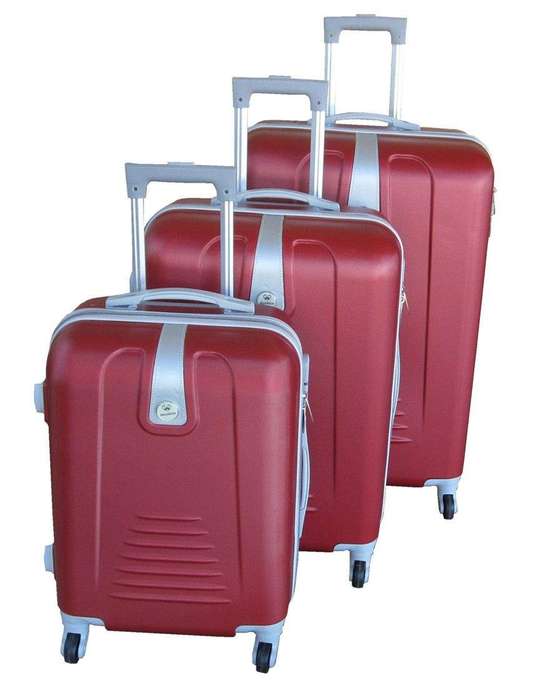 SMTE 3 Piece Hard Outer Shell Protected Lightweight Sleek Luggage Bag Set - Red with keychain