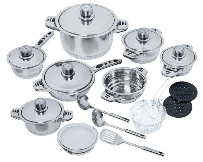 SMTE 22 Pieces Stainless Steel 11-Layered Heavy Bottom Induction Cookware Set with keychain