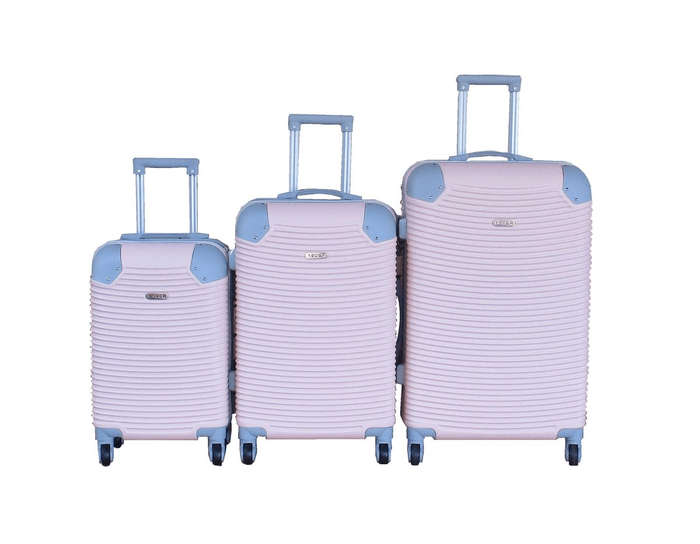 SMTE Light Pink 3-Piece ABS Hardshell Luggage Set with Spinner Wheels with keychain