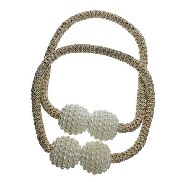 SMTE 2 Set Magnetic Pearl Curtain Ties-Beige with keychain