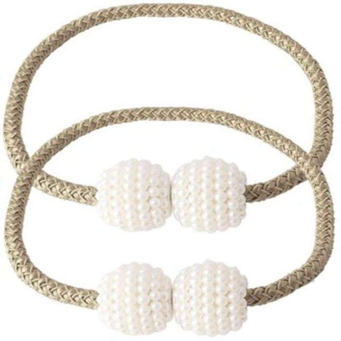 SMTE 2 Set Magnetic Pearl Curtain Ties-Gold with keychain