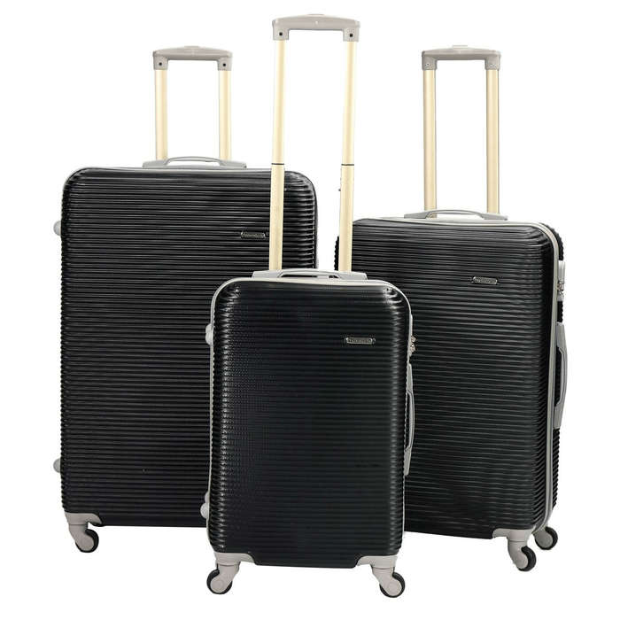 SMTE Durable Black 3-Piece ABS Hard-Sided Luggage Set with Spinner Wheels with keychain