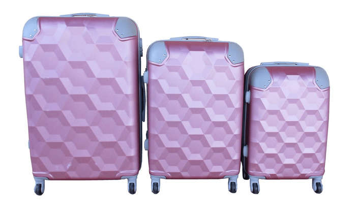 SMTE Durable ABS Pink Luggage Set - 3 Piece with TSA Lock & Spinner Wheels with keychain
