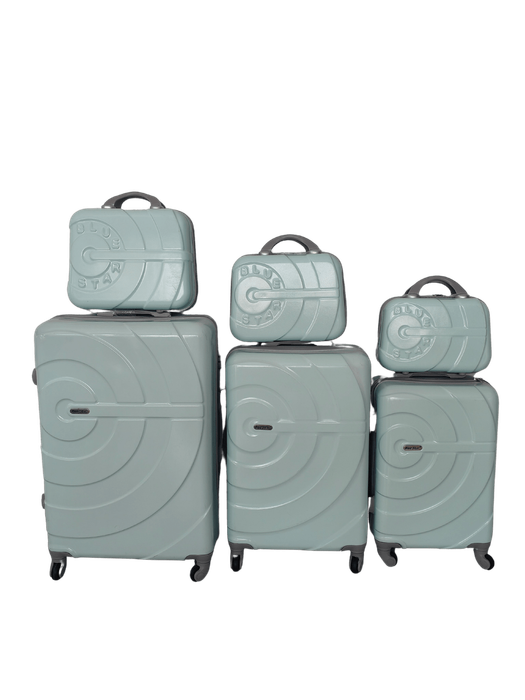 SMTE Blue Star 3 Piece Luggage Set with 3 Piece Cosmetic Bags - Light Green with keychain