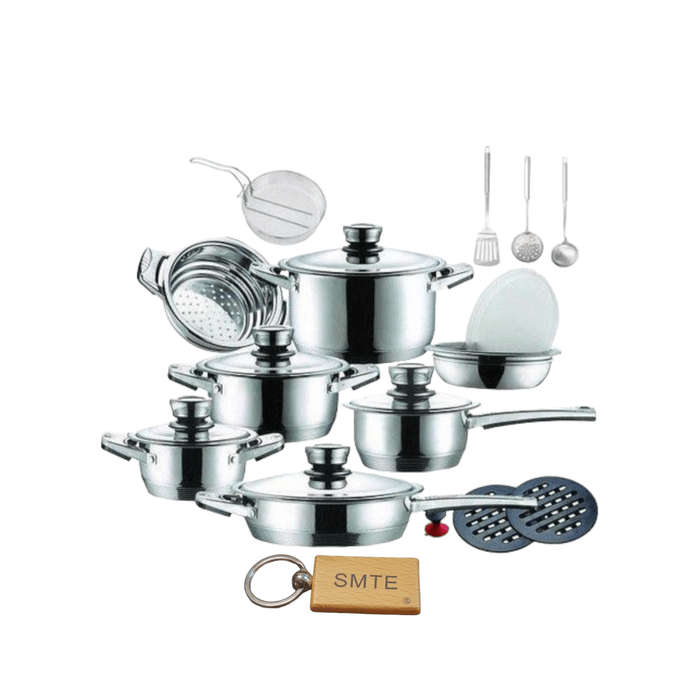 SMTE 21 Piece Stainless Steel Pot Set & Keyring with keychain