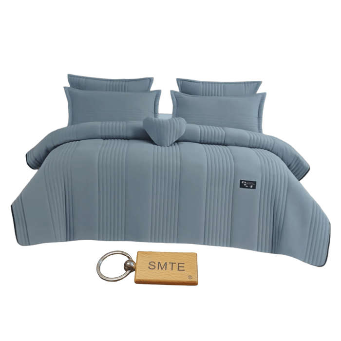 SMTE Ultimate Comfort - 6-Piece Fiber Quilt Bedding Set and Smte Keyring - Blue with keychain