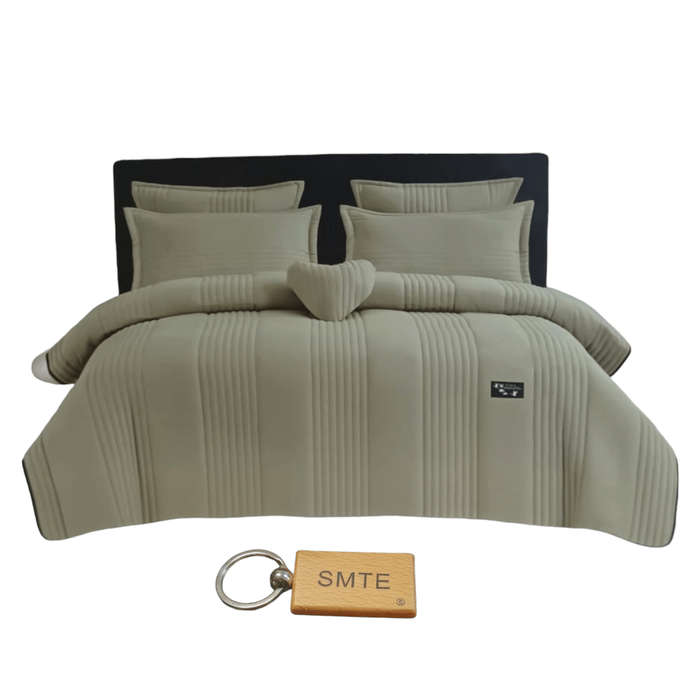 SMTE Ultimate Comfort - 6-Piece Fiber Quilt Bedding Set and Smte Keyring - Cream with keychain