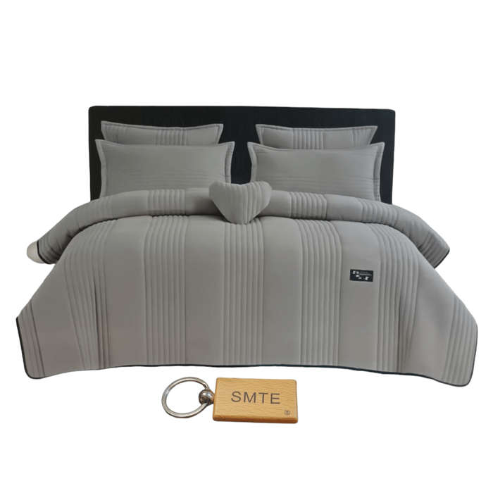 SMTE Ultimate Comfort - 6-Piece Fiber Quilt Bedding Set and Smte Keyring - Grey with keychain