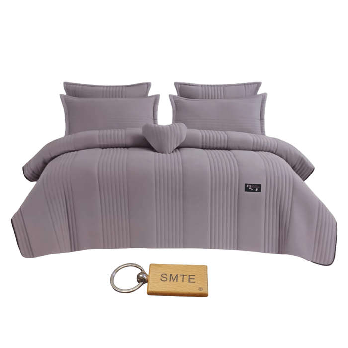 SMTE Ultimate Comfort - 6-Piece Fiber Quilt Bedding Set and Smte Keyring - Purple with keychain