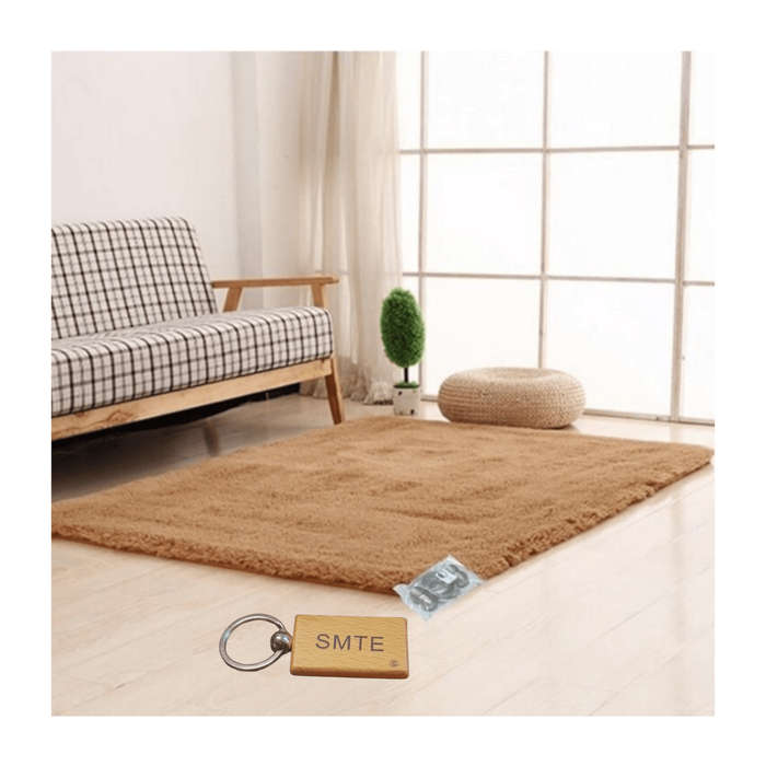 SMTE New Premium Fluffy Carpet/Rug & Complementary Tieback and Keyring - Beige with keychain