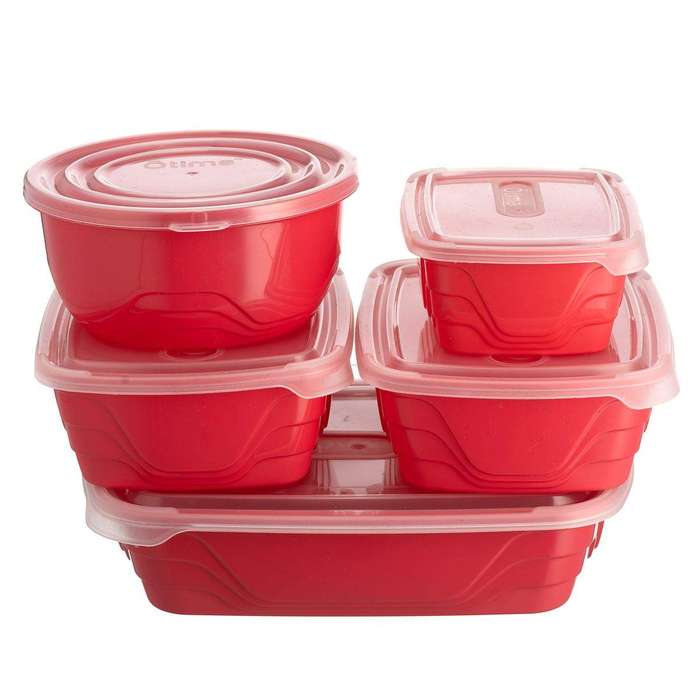 SMTE 5 Piece Food Storage Container Set - Red with keychain