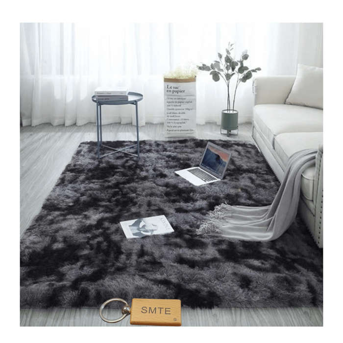 SMTE New Premium Fluffy Carpet/Rug & Complementary Tieback and Keyring - Dark Grey Mix with keychain