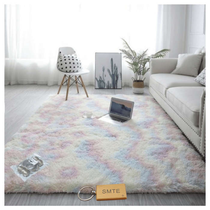 SMTE New Premium Fluffy Carpet/Rug & Complementary Tieback and Keyring - Rainbow with keychain