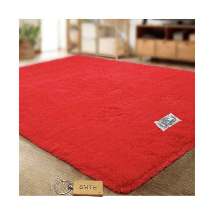SMTE New Premium Fluffy Carpet/Rug & Complementary Tieback and Keyring - Red with keychain