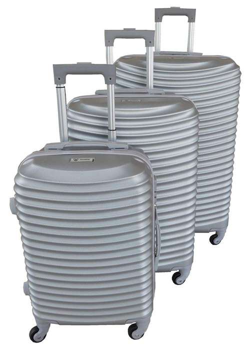 SMTE 3 Piece Hard Outer Shell Lightweight Luggage Set - Silver with keychain