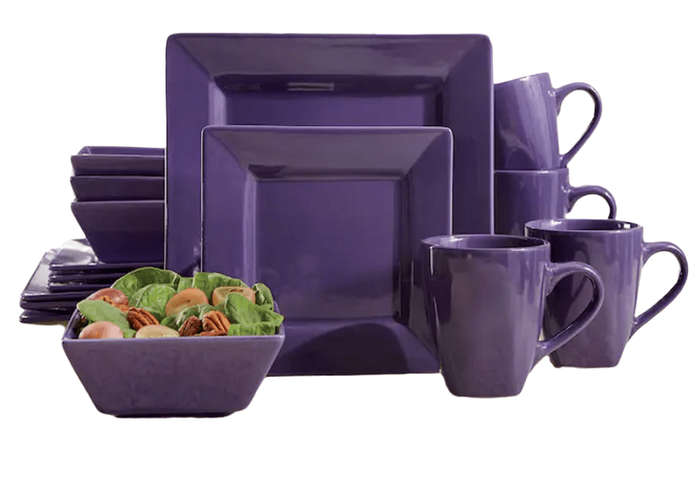SMTE 16 Piece Square Dinner Set - Purple with keychain