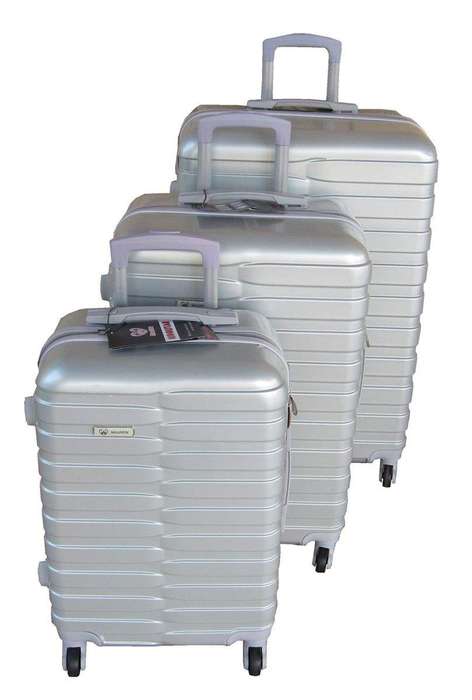 SMTE Mooistar Travel Luggage 3 Piece Suitcases Spinner - Silver with keychain