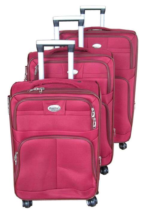SMTE Trolley 3 Piece Travel Luggage Spinner - Red Fabric with keychain