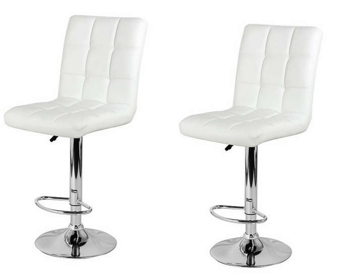 SMTE Leatherette High back Bar Stools - Set of 2 - White Colour with keychain