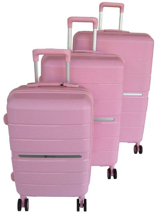 SMTE Mooistar Unbreakable Travel Luggage 3 Piece Suitcases Spinner - Pink with keychain