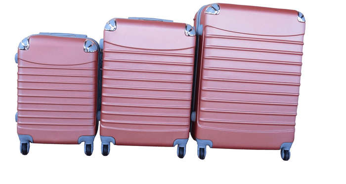 SMTE Durable 3 Piece Pink ABS Luggage Set with Spinner Wheels & Combination Lock with keychain