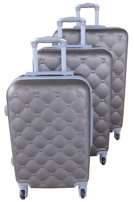 SMTE 3-Piece ABS Hard Shell Luggage Set - Quilted/Striped Design and Brown with keychain