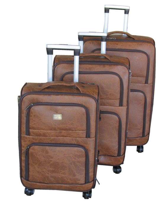 SMTE Nexco Luggage Bag Set of 3 PU Leather Suitcases 28' inch - Elephant Brown with keychain