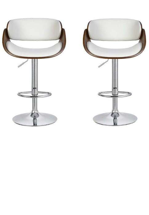 SMTE Figo Wooden cutout barstool with faux leather - White - Set of 2 with keychain