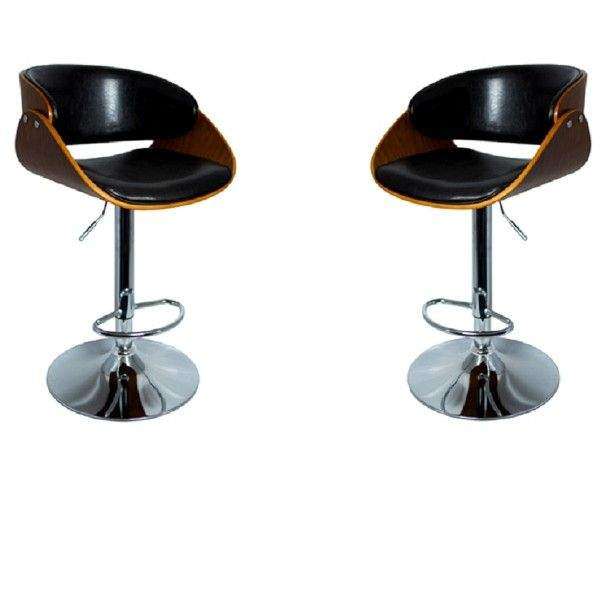 SMTE Figo Wooden cutout barstool with faux leather - set of 2 with keychain
