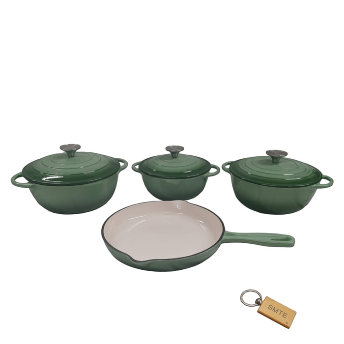 SMTE 7-Piece Nonstick Cookware Set - Green with keychain