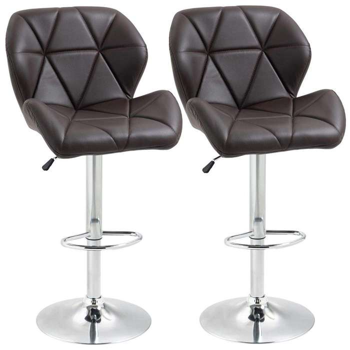 SMTE Diamond Padded Bar Stools - Set of 2 - Brown Colour with keychain