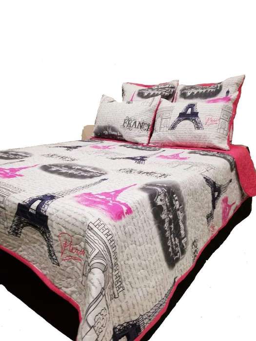 SMTE 5 Piece Quilt Set Eiffel Tower Bedspread Set with keychain