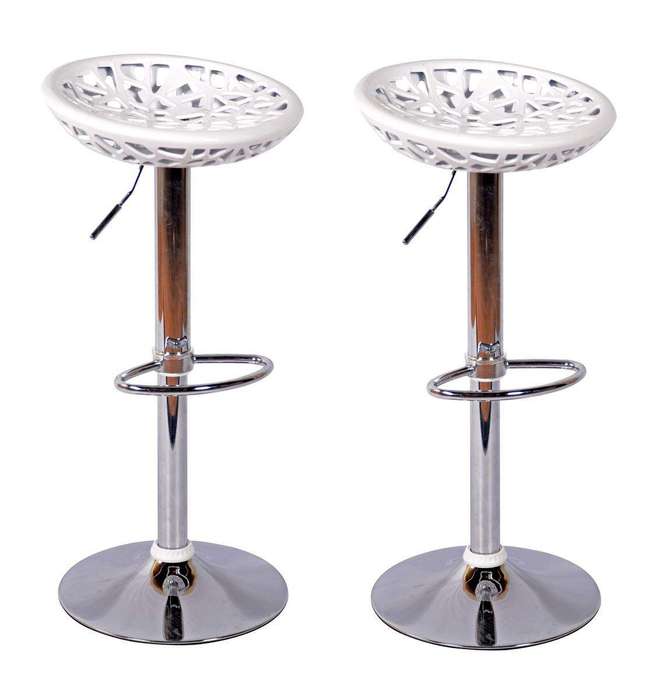 SMTE Bar / Kitchen Counter Stools - Set of 2 - White Colour with keychain