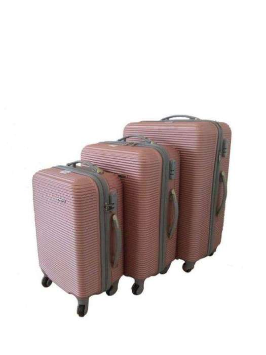 SMTE 3 Piece Hard Outer Shell Luggage Set - Pink with keychain