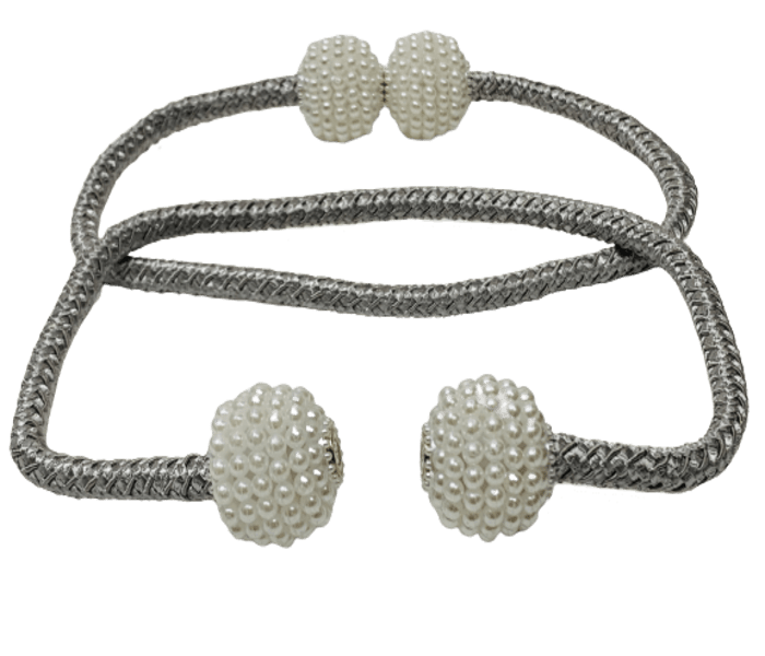 SMTE 2PC Fine Magnetic Pearl Curtain Tieback - Silver with keychain