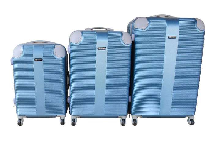 SMTE 3 Piece Hard Outer Shell Luggage Set - Light blue with keychain