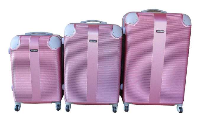 SMTE 3 Piece Hard Outer Shell Luggage Set - Rose Gold with keychain
