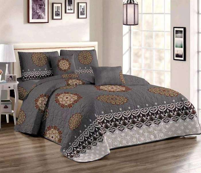 SMTE 5 Pieces Quilt Set Grey Bedspread Set with keychain