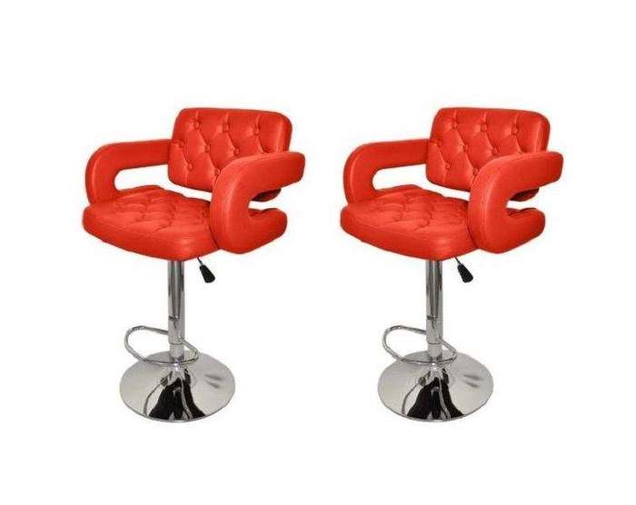 SMTE MAK Faux Leather Luxury Barstools with armrests - set of 2 - Red with keychain