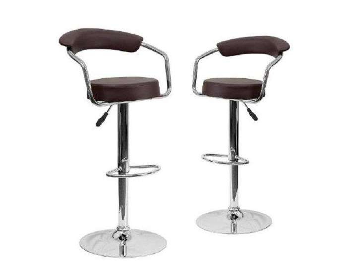 SMTE Broadway - Modern PU Leather Barstool - Brown (Set of 2) with keychain
