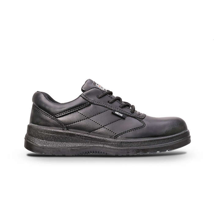 DOT Neon Oil/Acid Ladies Steel Toe Safety Shoe Leather Black