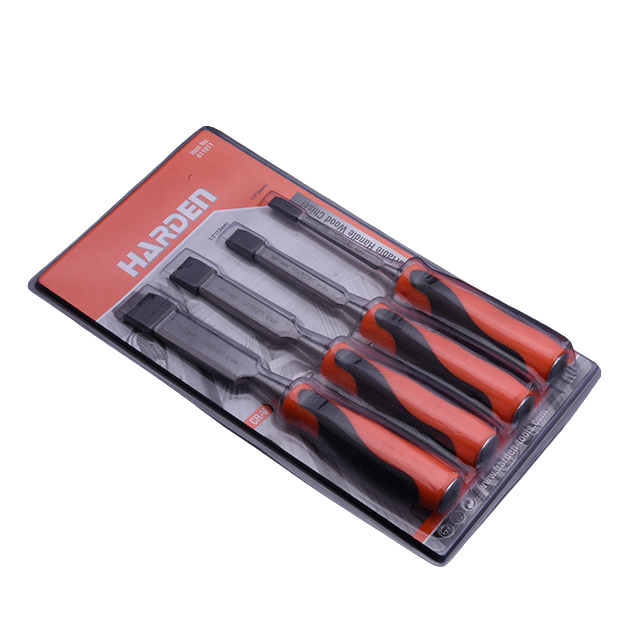 HARDEN 4 Piece Chisel Set Orange Black Handle Wood